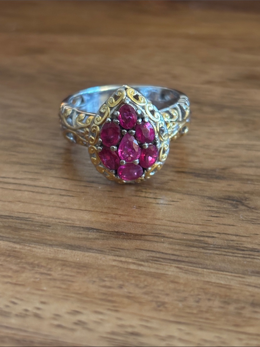 Sterling Silver 925 and 1.77 CT Burmese Ruby Pear-Shaped Cluster Ring SZ 9 - Picture 9 of 16